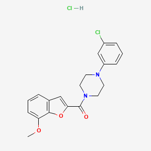 molecular formula C20H20Cl2N2O3 B2445625 (4-(3-氯苯基)哌嗪-1-基)(7-甲氧基苯并呋喃-2-基)甲酮盐酸盐 CAS No. 1179364-17-0