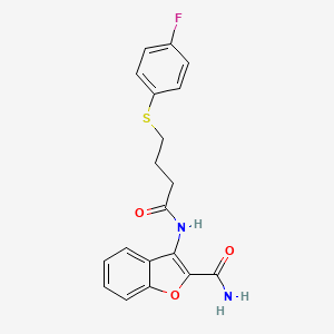 molecular formula C19H17FN2O3S B2445654 3-(4-((4-Fluorophenyl)thio)butanamido)benzofuran-2-carboxamide CAS No. 941877-88-9