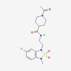 molecular formula C17H23FN4O4S B2445675 1-acetyl-N-(2-(6-fluoro-3-methyl-2,2-dioxidobenzo[c][1,2,5]thiadiazol-1(3H)-yl)ethyl)piperidine-4-carboxamide CAS No. 2034239-16-0