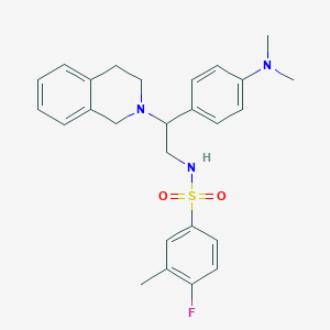molecular formula C26H30FN3O2S B2445685 N-(2-(3,4-dihydroisoquinolin-2(1H)-yl)-2-(4-(dimethylamino)phenyl)ethyl)-4-fluoro-3-methylbenzenesulfonamide CAS No. 946367-07-3