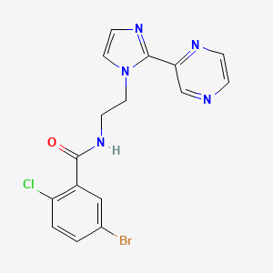 molecular formula C16H13BrClN5O B2445693 5-bromo-2-chloro-N-(2-(2-(pyrazin-2-yl)-1H-imidazol-1-yl)ethyl)benzamide CAS No. 2034633-24-2