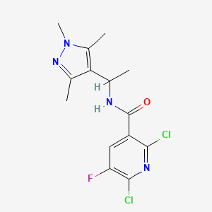 molecular formula C14H15Cl2FN4O B2445699 2,6-Dichloro-5-fluoro-N-[1-(1,3,5-trimethylpyrazol-4-YL)ethyl]pyridine-3-carboxamide CAS No. 1385321-17-4