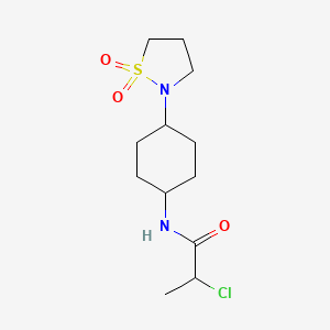 molecular formula C12H21ClN2O3S B2445724 2-Chloro-N-[4-(1,1-dioxo-1,2-thiazolidin-2-yl)cyclohexyl]propanamide CAS No. 2411189-96-1