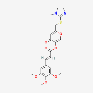 molecular formula C22H22N2O7S B2445743 (E)-6-(((1-methyl-1H-imidazol-2-yl)thio)methyl)-4-oxo-4H-pyran-3-yl 3-(3,4,5-trimethoxyphenyl)acrylate CAS No. 896310-74-0