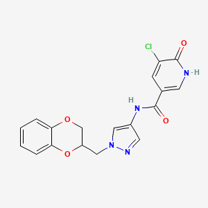 molecular formula C18H15ClN4O4 B2445757 5-氯-N-(1-((2,3-二氢苯并[b][1,4]二氧杂环-2-基)甲基)-1H-吡唑-4-基)-6-羟基烟酰胺 CAS No. 1706276-37-0