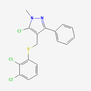 molecular formula C17H13Cl3N2S B2445765 5-chloro-4-{[(2,3-dichlorophenyl)sulfanyl]methyl}-1-methyl-3-phenyl-1H-pyrazole CAS No. 318248-36-1