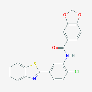 molecular formula C21H13ClN2O3S B244577 N-[5-(1,3-benzothiazol-2-yl)-2-chlorophenyl]-1,3-benzodioxole-5-carboxamide 