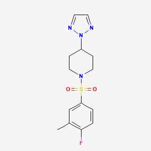 molecular formula C14H17FN4O2S B2445771 1-((4-fluoro-3-methylphenyl)sulfonyl)-4-(2H-1,2,3-triazol-2-yl)piperidine CAS No. 2201580-66-5
