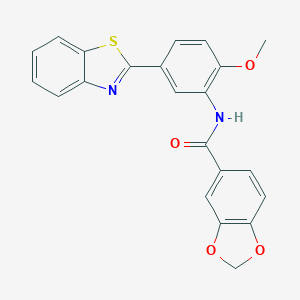 molecular formula C22H16N2O4S B244578 N-[5-(1,3-benzothiazol-2-yl)-2-methoxyphenyl]-1,3-benzodioxole-5-carboxamide 
