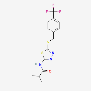 molecular formula C14H14F3N3OS2 B2445804 N-(5-((4-(trifluoromethyl)benzyl)thio)-1,3,4-thiadiazol-2-yl)isobutyramide CAS No. 392301-13-2