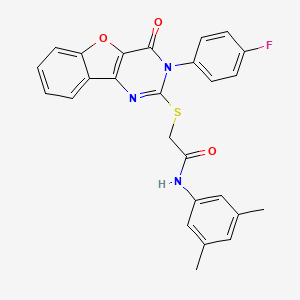 molecular formula C26H20FN3O3S B2445806 N-(3,5-dimethylphenyl)-2-{[3-(4-fluorophenyl)-4-oxo-3,4-dihydro[1]benzofuro[3,2-d]pyrimidin-2-yl]sulfanyl}acetamide CAS No. 866896-86-8