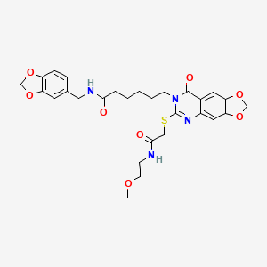 N-(1,3-benzodioxol-5-ylmethyl)-6-[6-[2-(2-methoxyethylamino)-2-oxoethyl]sulfanyl-8-oxo-[1,3]dioxolo[4,5-g]quinazolin-7-yl]hexanamide