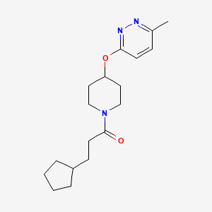molecular formula C18H27N3O2 B2445814 3-Cyclopentyl-1-(4-((6-methylpyridazin-3-yl)oxy)piperidin-1-yl)propan-1-one CAS No. 1797755-63-5