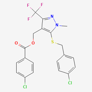 molecular formula C20H15Cl2F3N2O2S B2445821 [5-[(4-chlorobenzyl)sulfanyl]-1-methyl-3-(trifluoromethyl)-1H-pyrazol-4-yl]methyl 4-chlorobenzenecarboxylate CAS No. 956755-67-2