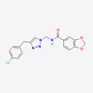 molecular formula C18H15ClN4O3 B2445828 N-({4-[(4-chlorophenyl)methyl]-1H-1,2,3-triazol-1-yl}methyl)-2H-1,3-benzodioxole-5-carboxamide CAS No. 2415517-32-5