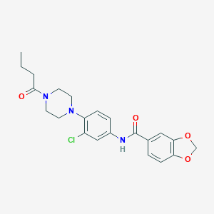 molecular formula C22H24ClN3O4 B244585 N-[4-(4-butanoylpiperazin-1-yl)-3-chlorophenyl]-1,3-benzodioxole-5-carboxamide 