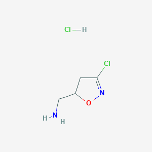 molecular formula C4H8Cl2N2O B2445850 (3-Chloro-4,5-dihydro-1,2-oxazol-5-yl)methanamine;hydrochloride CAS No. 120245-00-3