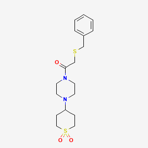 molecular formula C18H26N2O3S2 B2445851 2-(苄硫基)-1-(4-(1,1-二氧化四氢-2H-硫代吡喃-4-基)哌嗪-1-基)乙酮 CAS No. 1903602-27-6