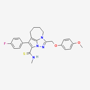 molecular formula C25H25FN4O2S B2445852 1-(4-fluorophenyl)-4-((4-methoxyphenoxy)methyl)-N-methyl-5,6,7,8-tetrahydro-2a,3,4a-triazacyclopenta[cd]azulene-2-carbothioamide CAS No. 877814-07-8