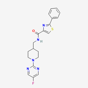 molecular formula C20H20FN5OS B2445859 N-((1-(5-fluoropyrimidin-2-yl)piperidin-4-yl)methyl)-2-phenylthiazole-4-carboxamide CAS No. 2034615-09-1
