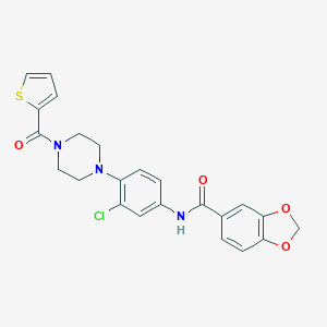 molecular formula C23H20ClN3O4S B244586 N-{3-chloro-4-[4-(2-thienylcarbonyl)-1-piperazinyl]phenyl}-1,3-benzodioxole-5-carboxamide 