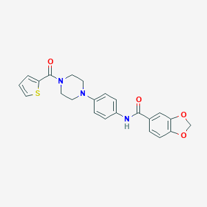 molecular formula C23H21N3O4S B244587 N-{4-[4-(2-thienylcarbonyl)-1-piperazinyl]phenyl}-1,3-benzodioxole-5-carboxamide 
