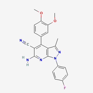 molecular formula C22H18FN5O2 B2445871 6-amino-4-(3,4-dimethoxyphenyl)-1-(4-fluorophenyl)-3-methyl-1H-pyrazolo[3,4-b]pyridine-5-carbonitrile CAS No. 899414-67-6