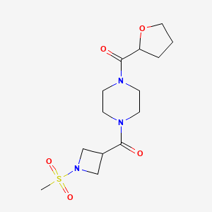 molecular formula C14H23N3O5S B2445896 (1-(Methylsulfonyl)azetidin-3-yl)(4-(tetrahydrofuran-2-carbonyl)piperazin-1-yl)methanone CAS No. 1428362-38-2