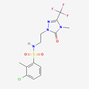 molecular formula C13H14ClF3N4O3S B2445907 3-chloro-2-methyl-N-(2-(4-methyl-5-oxo-3-(trifluoromethyl)-4,5-dihydro-1H-1,2,4-triazol-1-yl)ethyl)benzenesulfonamide CAS No. 1421476-46-1