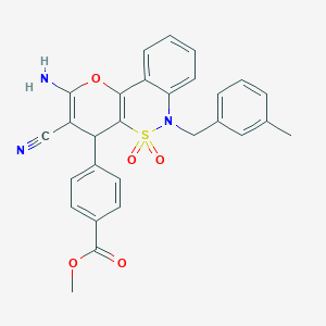 molecular formula C28H23N3O5S B2445935 Methyl 4-[2-amino-3-cyano-6-(3-methylbenzyl)-5,5-dioxido-4,6-dihydropyrano[3,2-c][2,1]benzothiazin-4-yl]benzoate CAS No. 893298-19-6
