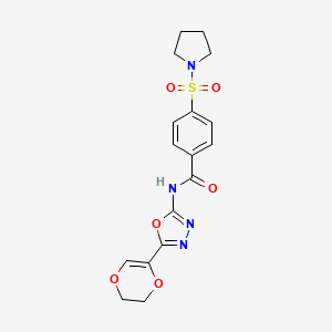 molecular formula C17H18N4O6S B2445941 N-(5-(5,6-二氢-1,4-二氧杂环-2-基)-1,3,4-恶二唑-2-基)-4-(吡咯烷-1-磺酰基)苯甲酰胺 CAS No. 851094-83-2