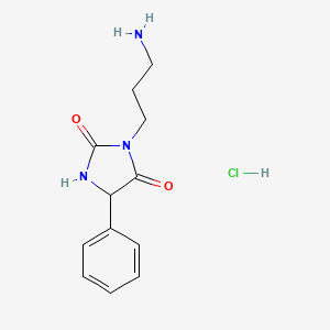 molecular formula C12H16ClN3O2 B2445944 3-(3-Aminopropyl)-5-phenylimidazolidine-2,4-dione hydrochloride CAS No. 2031258-59-8