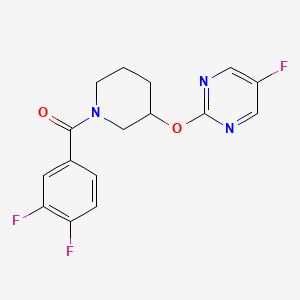 molecular formula C16H14F3N3O2 B2445953 (3,4-二氟苯基)(3-((5-氟嘧啶-2-基)氧基)哌啶-1-基)甲苯酮 CAS No. 2034396-79-5