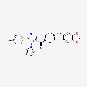 (4-(benzo[d][1,3]dioxol-5-ylmethyl)piperazin-1-yl)(1-(3,4-dimethylphenyl)-5-(1H-pyrrol-1-yl)-1H-pyrazol-4-yl)methanone