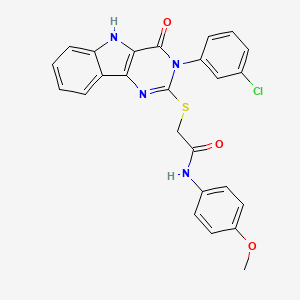 molecular formula C25H19ClN4O3S B2446092 2-((3-(3-chlorophenyl)-4-oxo-4,5-dihydro-3H-pyrimido[5,4-b]indol-2-yl)thio)-N-(4-methoxyphenyl)acetamide CAS No. 536712-74-0