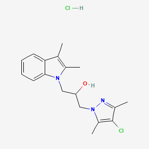molecular formula C18H23Cl2N3O B2446103 1-(4-chloro-3,5-dimethyl-1H-pyrazol-1-yl)-3-(2,3-dimethyl-1H-indol-1-yl)propan-2-ol hydrochloride CAS No. 1189670-86-7