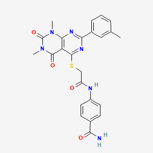 4-(2-((6,8-Dimethyl-5,7-dioxo-2-(m-tolyl)-5,6,7,8-tetrahydropyrimido[4,5-d]pyrimidin-4-yl)thio)acetamido)benzamide