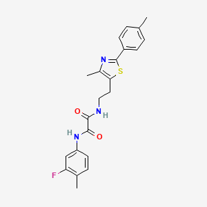 molecular formula C22H22FN3O2S B2446129 N1-(3-fluoro-4-methylphenyl)-N2-(2-(4-methyl-2-(p-tolyl)thiazol-5-yl)ethyl)oxalamide CAS No. 894014-42-7