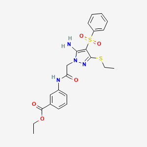 ethyl 3-(2-(5-amino-3-(ethylthio)-4-(phenylsulfonyl)-1H-pyrazol-1-yl)acetamido)benzoate