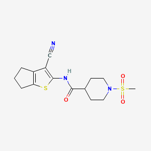 molecular formula C15H19N3O3S2 B2446160 N-(3-cyano-5,6-dihydro-4H-cyclopenta[b]thiophen-2-yl)-1-(methylsulfonyl)piperidine-4-carboxamide CAS No. 1058176-93-4