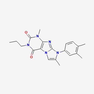 molecular formula C20H23N5O2 B2446161 8-(3,4-dimethylphenyl)-1,7-dimethyl-3-propyl-1H-imidazo[2,1-f]purine-2,4(3H,8H)-dione CAS No. 877643-78-2