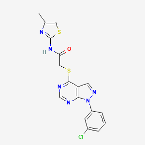 molecular formula C17H13ClN6OS2 B2446162 2-((1-(3-氯苯基)-1H-吡唑并[3,4-d]嘧啶-4-基)硫代)-N-(4-甲基噻唑-2-基)乙酰胺 CAS No. 893920-78-0