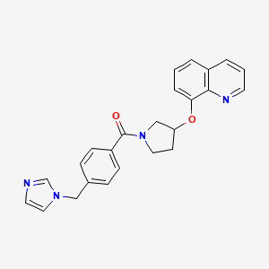 molecular formula C24H22N4O2 B2446167 8-[(1-{4-[(1H-imidazol-1-yl)methyl]benzoyl}pyrrolidin-3-yl)oxy]quinoline CAS No. 1904320-37-1