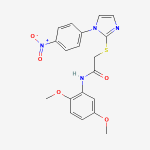 molecular formula C19H18N4O5S B2446179 N-(2,5-二甲氧基苯基)-2-((1-(4-硝基苯基)-1H-咪唑-2-基)硫代)乙酰胺 CAS No. 851079-75-9