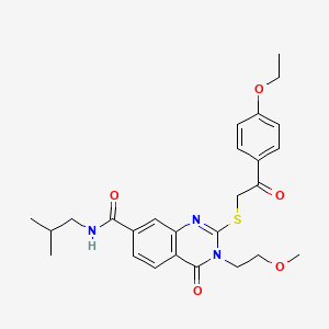 molecular formula C26H31N3O5S B2446213 2-((2-(4-ethoxyphenyl)-2-oxoethyl)thio)-N-isobutyl-3-(2-methoxyethyl)-4-oxo-3,4-dihydroquinazoline-7-carboxamide CAS No. 946385-29-1