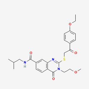 molecular formula C26H31N3O5S B2446213 2-{[2-(4-ethoxyphenyl)-2-oxoethyl]sulfanyl}-3-(2-methoxyethyl)-N-(2-methylpropyl)-4-oxo-3,4-dihydroquinazoline-7-carboxamide CAS No. 946385-29-1