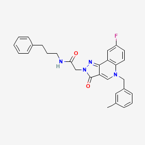 molecular formula C29H27FN4O2 B2446225 2-{8-fluoro-5-[(3-methylphenyl)methyl]-3-oxo-2H,3H,5H-pyrazolo[4,3-c]quinolin-2-yl}-N-(3-phenylpropyl)acetamide CAS No. 931737-45-0