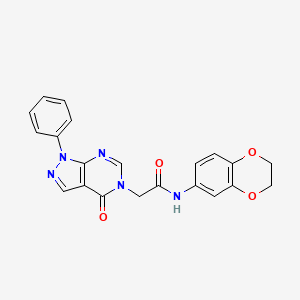 molecular formula C21H17N5O4 B2446236 N-(2,3-dihydro-1,4-benzodioxin-6-yl)-2-{4-oxo-1-phenyl-1H,4H,5H-pyrazolo[3,4-d]pyrimidin-5-yl}acetamide CAS No. 722489-75-0