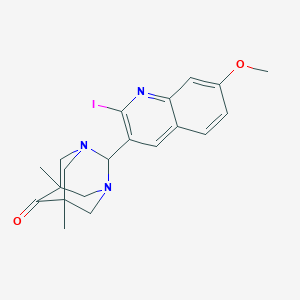 molecular formula C20H22IN3O2 B2446250 (1R,3S,5r,7r)-2-(2-碘-7-甲氧基喹啉-3-基)-5,7-二甲基-1,3-二氮杂金刚烷-6-酮 CAS No. 1442533-41-6