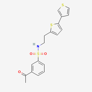 molecular formula C18H17NO3S3 B2446253 3-acetyl-N-(2-{[2,3'-bithiophene]-5-yl}ethyl)benzene-1-sulfonamide CAS No. 2097902-20-8